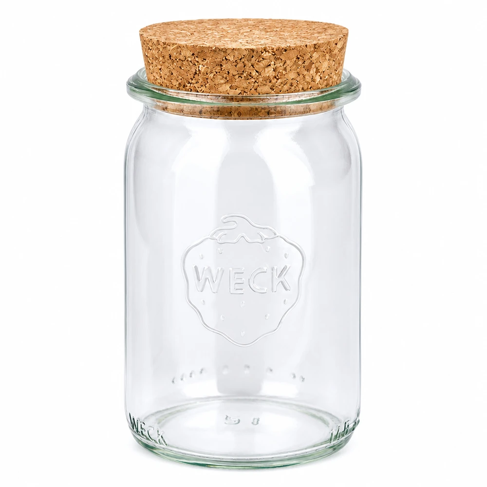 Barattolo cilindrico da 145 ml WECK RR40 con tappo in sughero naturale WECK barattolo cilindrico 145ml RR40 con coperchio in sughero naturale barattolo trasparente per conserve