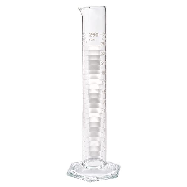 Cilindro graduato HF in vetro da 250 ml, scala bianca
