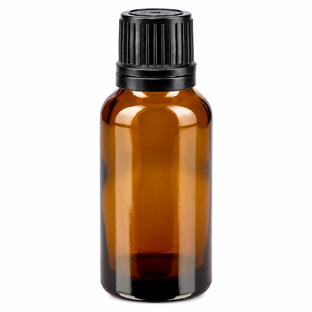 Bottiglia 20ml bre. (Glo.) Bottiglia GR OV nero/8mm ApoGlas Flacone in vetro ambrato da 20 ml con tappo OV nero, vetro da farmacia da 8 mm, vuoto