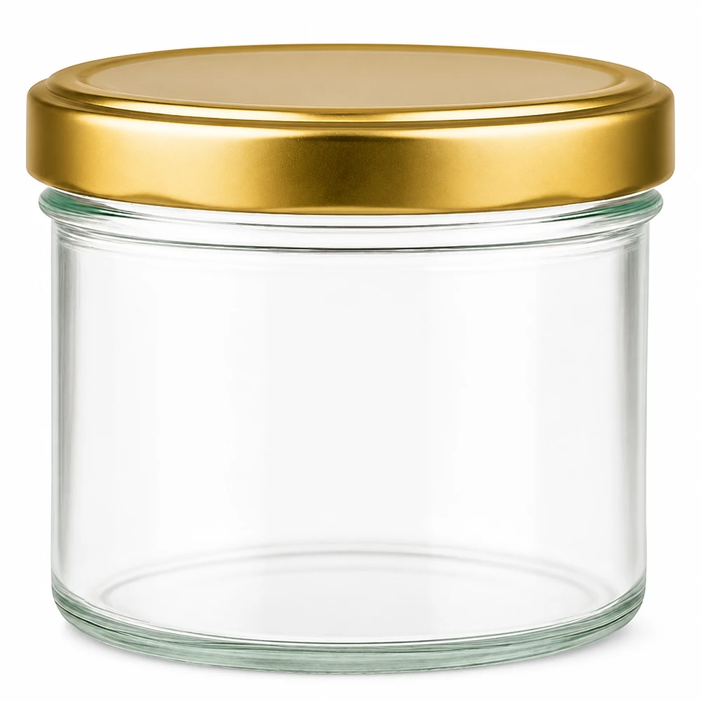 Barattolo cilindrico da 230 ml con coperchio BasicSeal oro UNiTWIST. Barattolo cilindrico da 230 ml con coperchio BasicSeal dorato barattolo da conserva trasparente vuoto barattolo da conserva rotondo