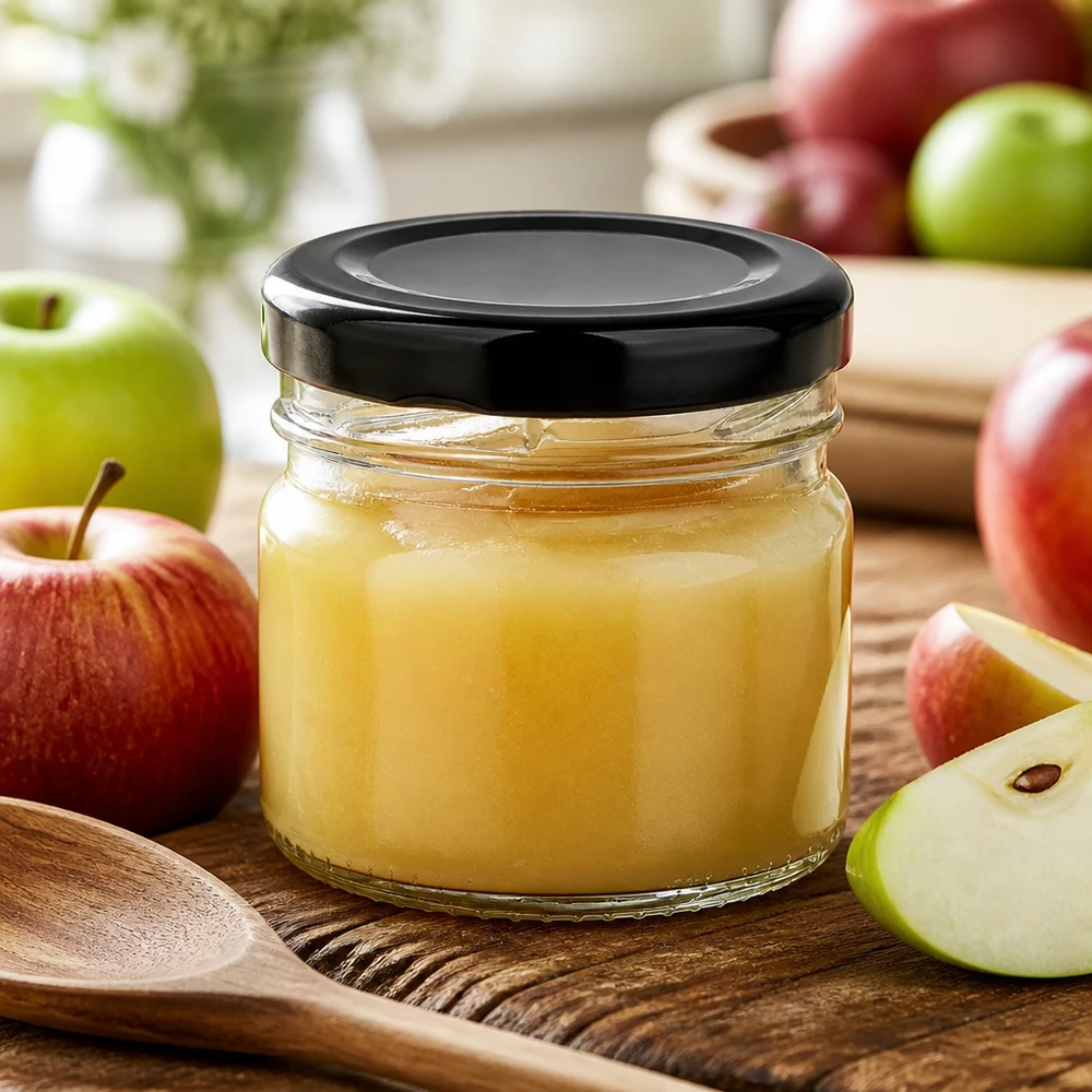 Vaso rotondo in vetro da 33 ml + coperchio BasicSeal nero UNiTWIST Barattolo da 33 ml con coperchio nero per creme spalmabili e puree di frutta fatte in casa