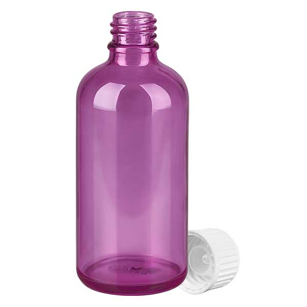 Flacone da 100 ml (globuli) con anello versatore da 3 mm bianco Standard PurpleLine. UT18/100