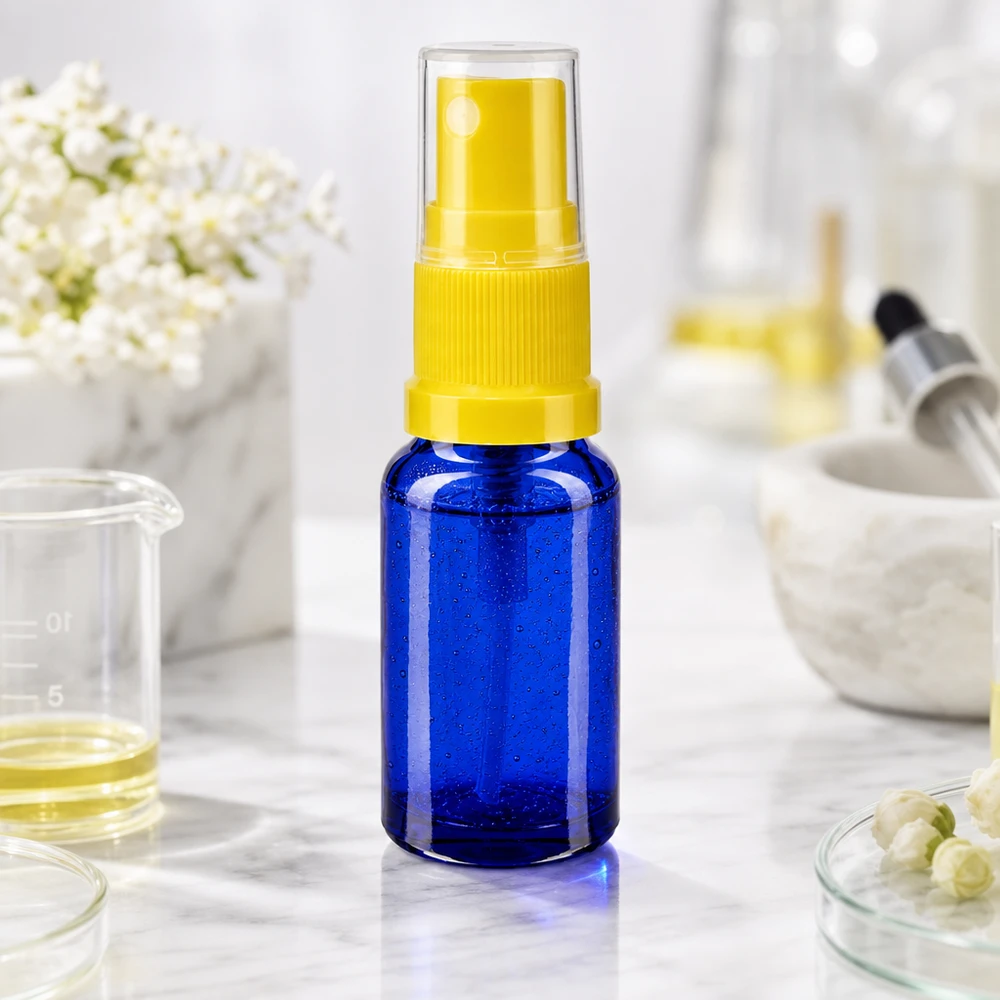 Vaso da farmacia blu da 30 ml con erogatore a spruzzo per oli essenziali e formulazioni cosmetiche