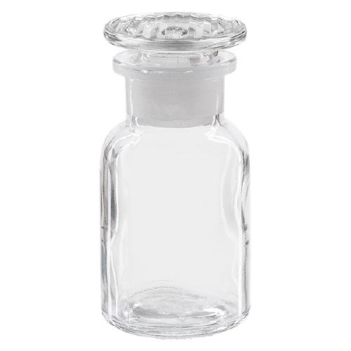 Bottiglia a spalla tonda 100ml trasparente a collo largo con tappo in vetro Bottiglia a spalla tonda 100ml trasparente a collo largo con tappo in vetro