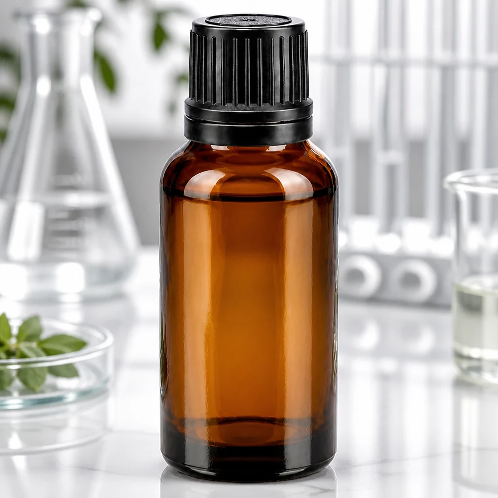 Bottiglia 20ml bre. (Glo.) Bottiglia GR OV nero/8mm ApoGlas Piccola fiala in vetro ambrato da 20 ml con tappo a vite nero a prova di bambino per applicazioni di laboratorio