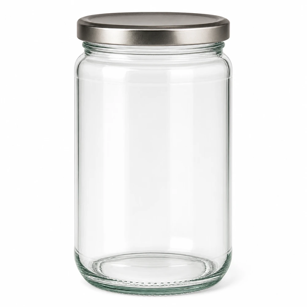 Barattolo rotondo da 305 ml con coperchio BasicSeal argento UNiTWIST. 305ml Rundglas mit silbernem BasicSeal Deckel - elegantes Einmachglas für Küche und Vorratshaltung von Glas-Fabrik