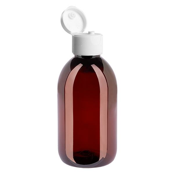 Bottiglia in PET da 250 ml con tappo flip-top bianco Bottiglia in PET da 250 ml con tappo flip-top bianco
