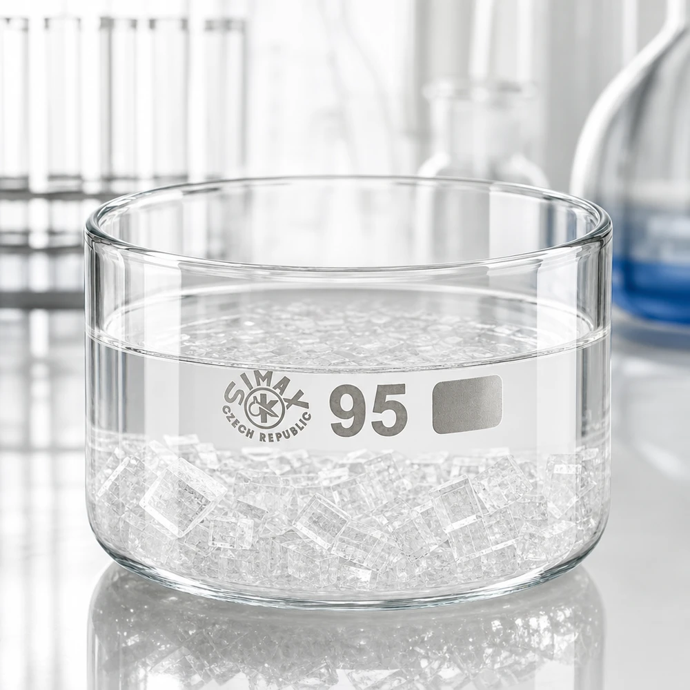 Piatto per cristallizzazione da 300ml senza beccuccio Bo. ø95mm Simax, vetro da laboratorio, vaschetta di cristallizzazione da 300 ml, borosilicato, forma piatta, qualità ceca