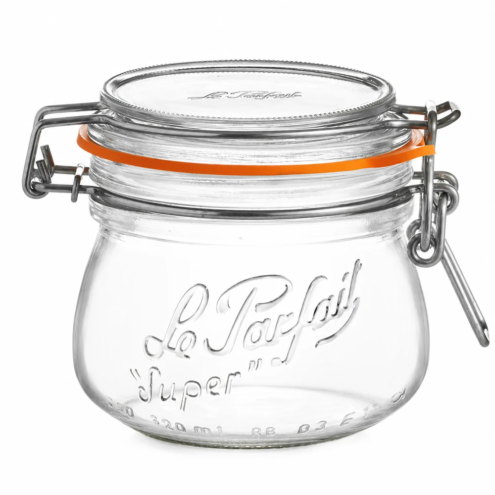 Barattolo da 250 ml Le Parfait Super con tappo oscillante e guarnizione in gomma in vetro trasparente per la cucina