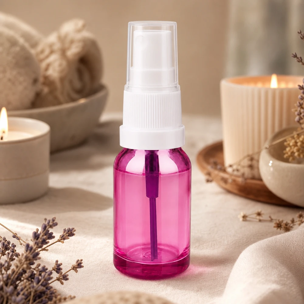 Flacone spray ricaricabile da 10 ml con corpo viola trasparente per uno stile di vita a zero rifiuti