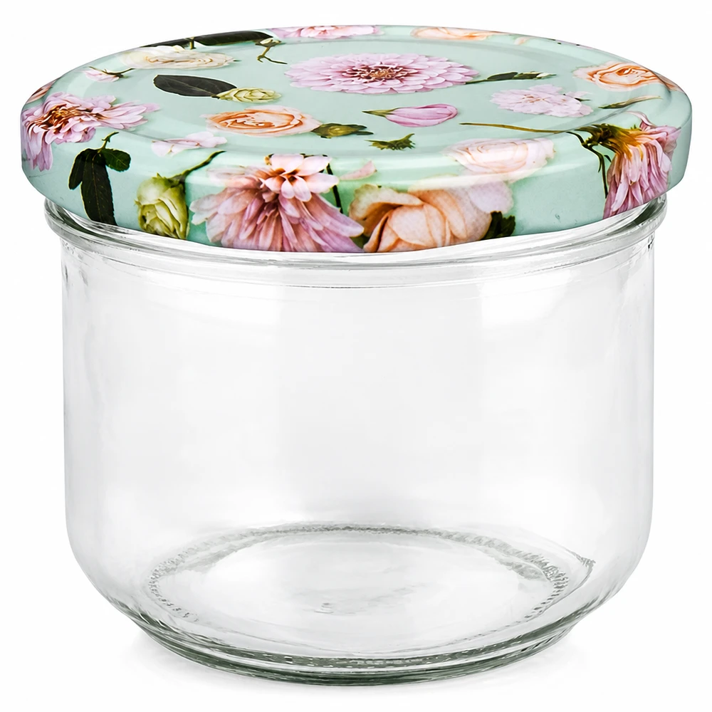 260ml tumbler + BasicSeal coperchio fiore menta UNiTWIST Bicchieri da 260 ml con coperchio BasicSeal in menta con motivo floreale, vasetto vuoto per marmellate e conserve