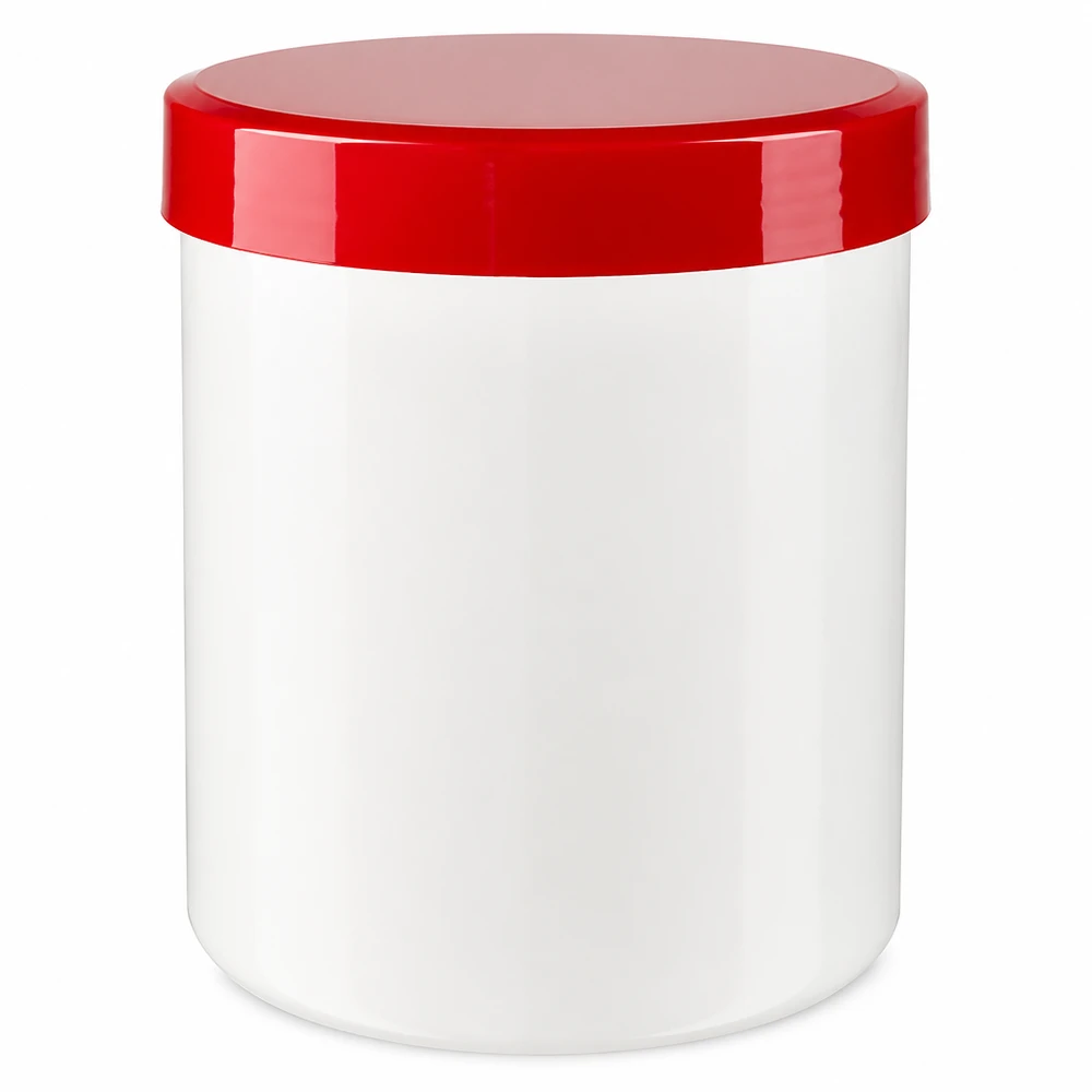 Vasetto vuoto per pomate da 300 ml, a collo largo, bianco e rosso, per cosmetici e prodotti farmaceutici