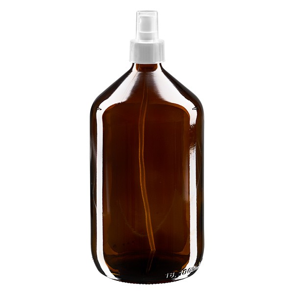 Flacone per medicinali da 1000 ml. marrone PP28 con nebulizzatore bianco Flacone per medicinali da 1000 ml. marrone PP28 con nebulizzatore bianco