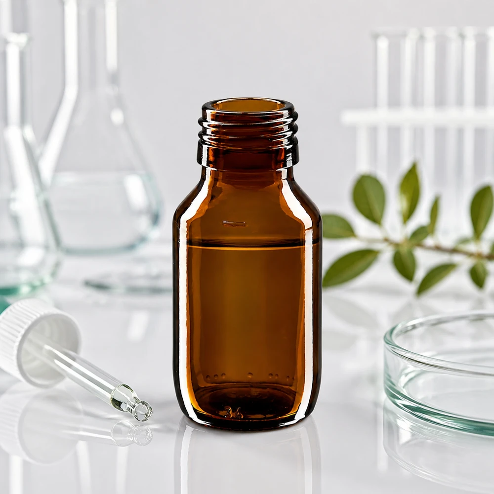 Flacone per medicinali da 50ml marrone, senza tappo PP28 ApoGlas 50ml Medizinflasche braunglas wiederverwendbar für individuelle Dosierung PP28 Thread
