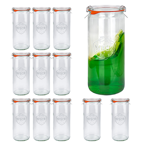 Set di 12 vasi Weck da 1040 ml con 12 coperchi in vetro, Set di 12 vasi Weck da 1040 ml con 12 coperchi in vetro,