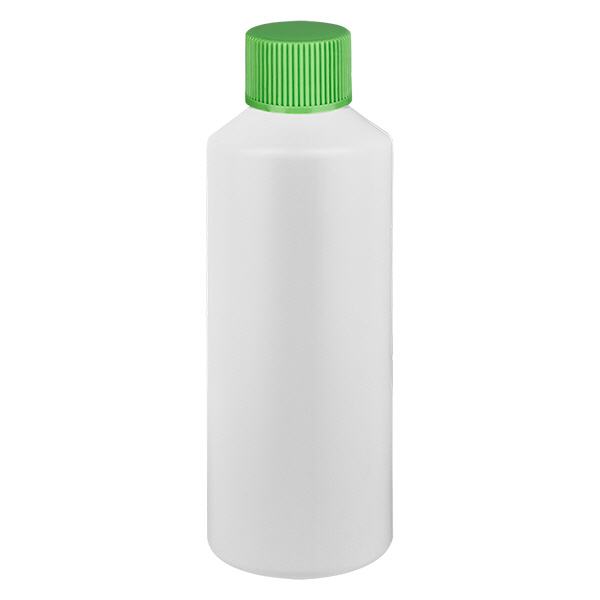 Flacone farmaceutico HDPE 100ml bianco, con tappo verde SV