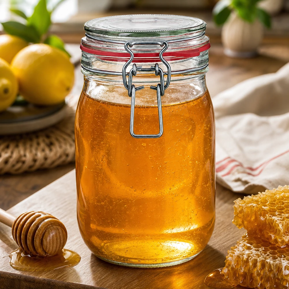 Vasetto da 1140 ml con tappo girevole in vetro di alta qualità per miele e marmellata
