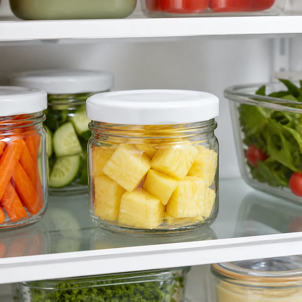 Vaso rotondo in vetro da 33 ml + coperchio BasicSeal bianco UNiTWIST Barattolo per meal prep UNiTWIST da 33 ml con coperchio BasicSeal bianco, per conservare porzioni di frutta in frigorifero