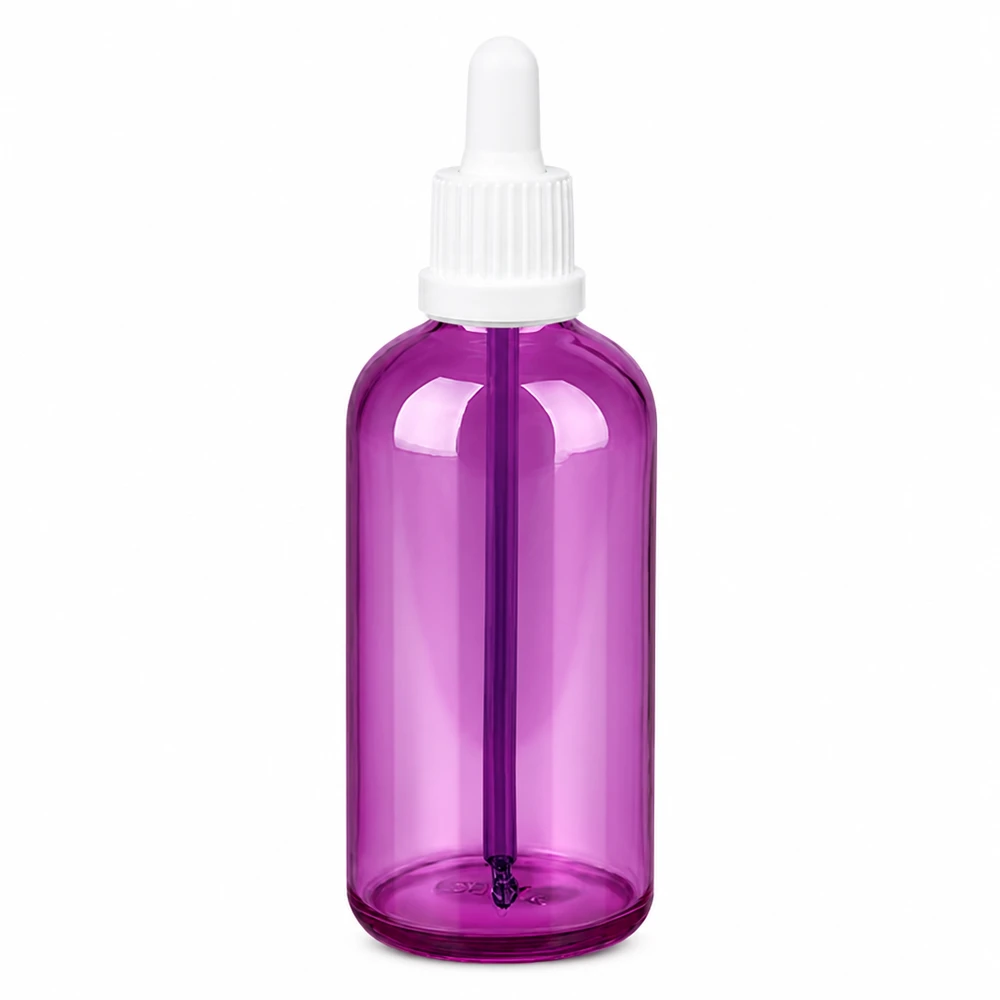 Bottiglia da 100 ml con tappo a vite bianco Originality PurpleLine UT18/100 Flacone dosatore da 100 ml di colore viola con pratico tappo per pipetta in plastica
