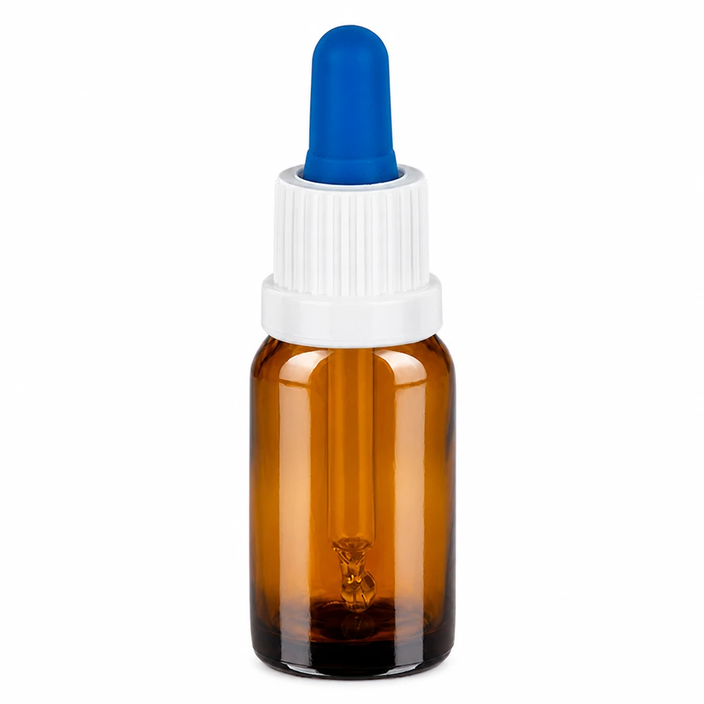 Bottiglia per pipette da 10 ml bianco/blu OV BrownLine UT18/10 Flacone per pipette da 10 ml marrone con tappo bianco e pipetta blu per un dosaggio preciso