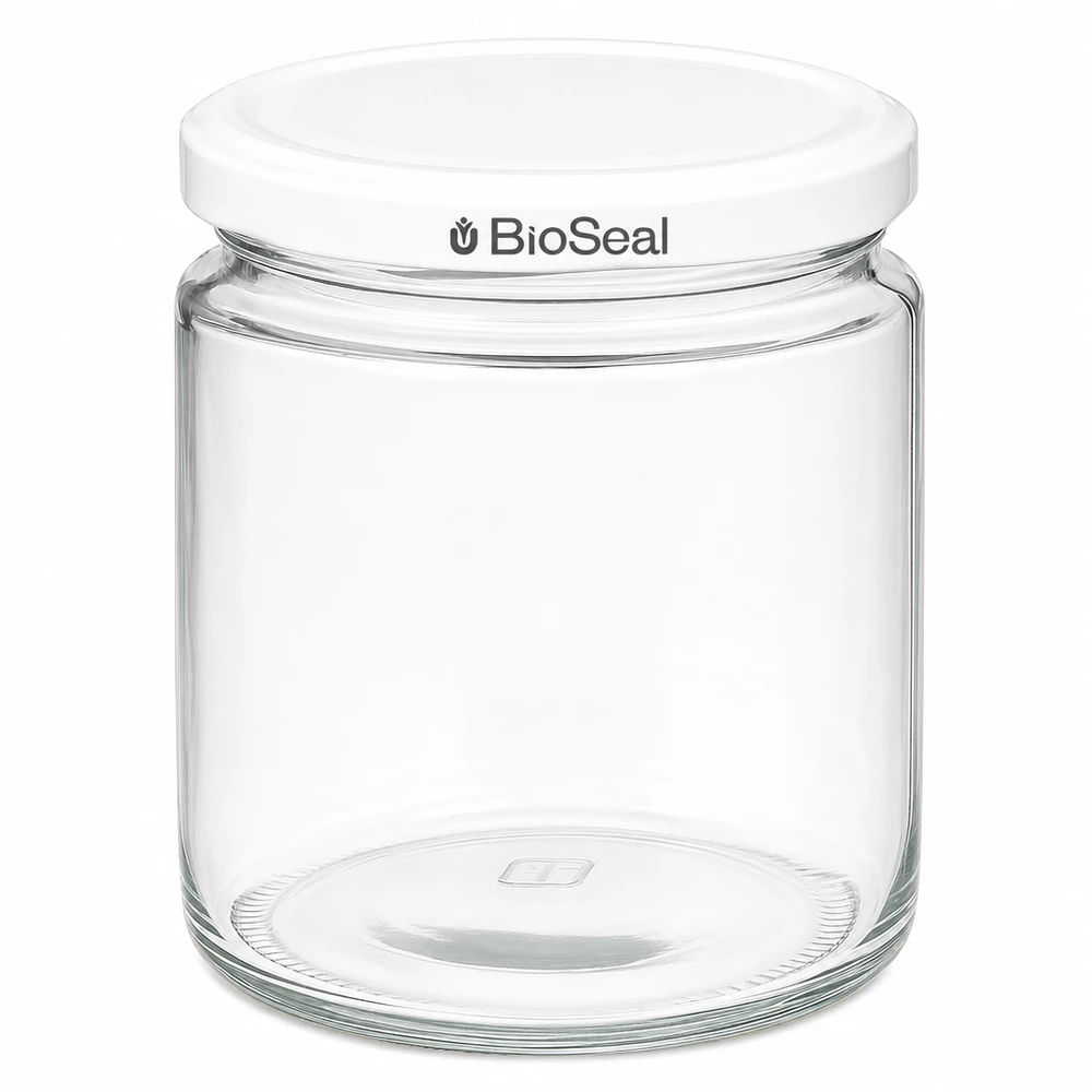 Vasetto per miele da 350 g con capsula bianca BioSeal UNiTWIST Vasetto per miele da 250 ml con coperchio bianco BioSeal UNiTWIST vasetto vuoto in vetro trasparente per marmellata di miele