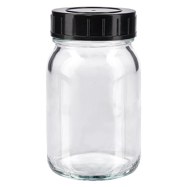 Bottiglia a collo largo da 200 ml in vetro trasparente con tappo a vite