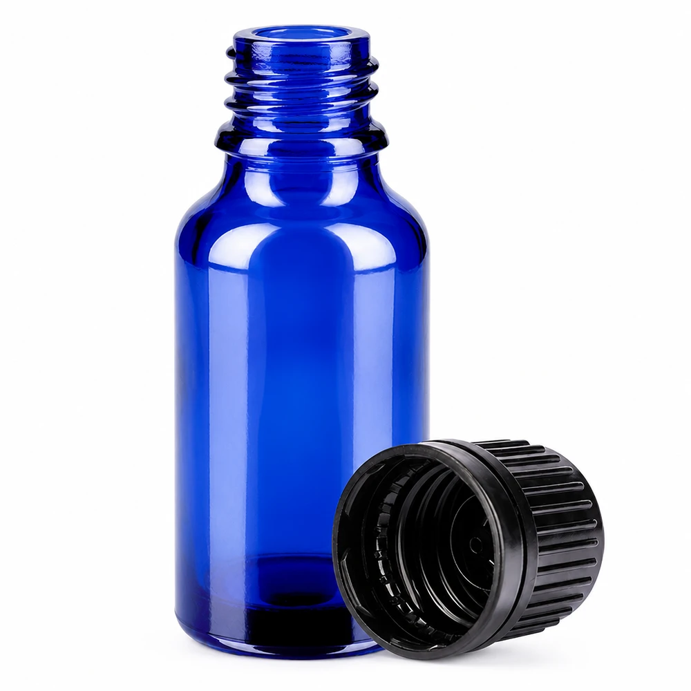 Bottiglia da 20ml 11mm SV nero OV BlueLine UT18/20 Flacone in vetro cobalto da 20 ml con robusto tappo a vite, ideale per applicazioni a goccia