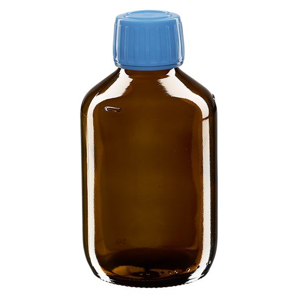 Flacone per medicinali da 200 ml marrone, tappo blu antimanomissione