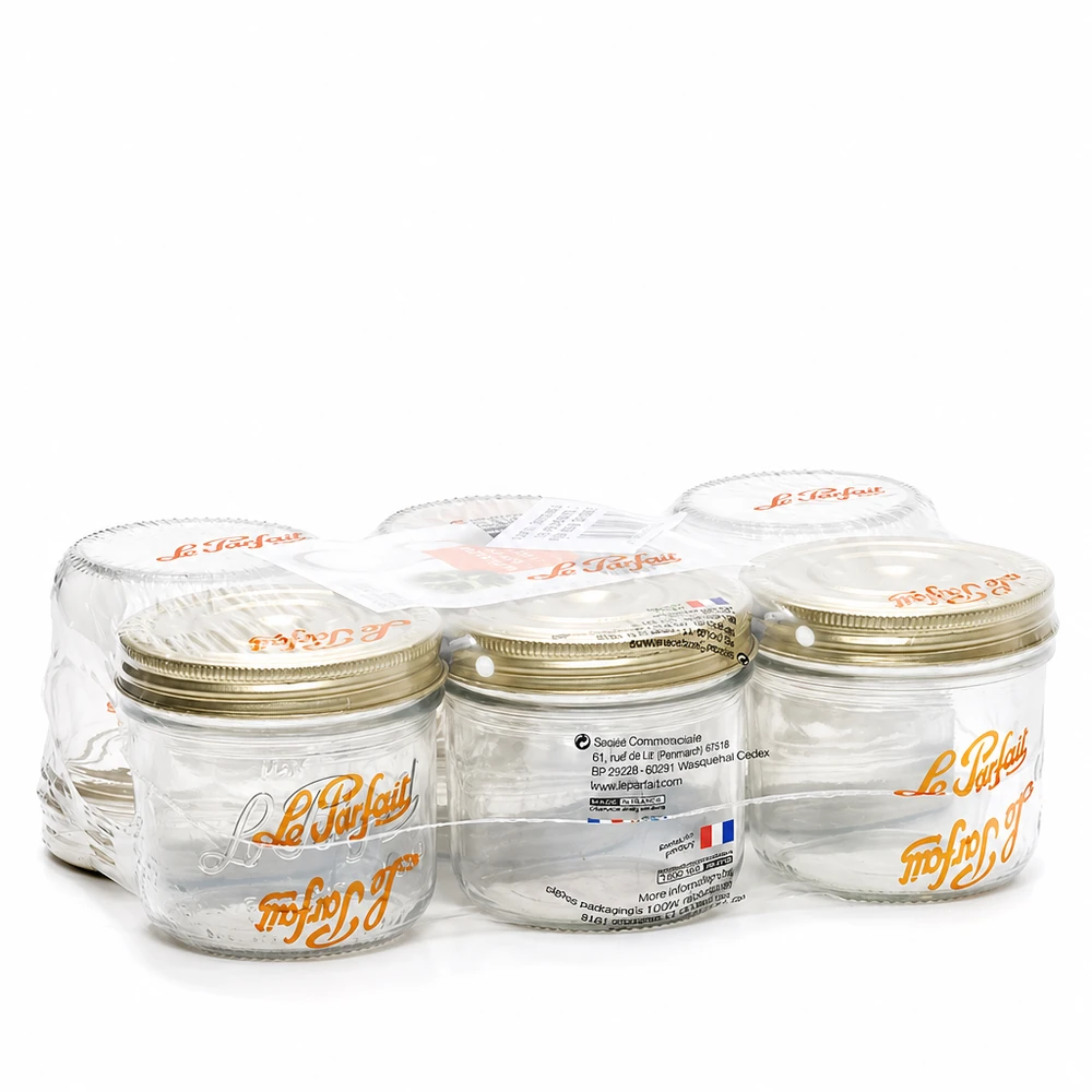 Confezione da sei bicchieri Familia Wiss da 539 ml con coperchio a vite Le Parfait in 2 parti in confezione di plastica