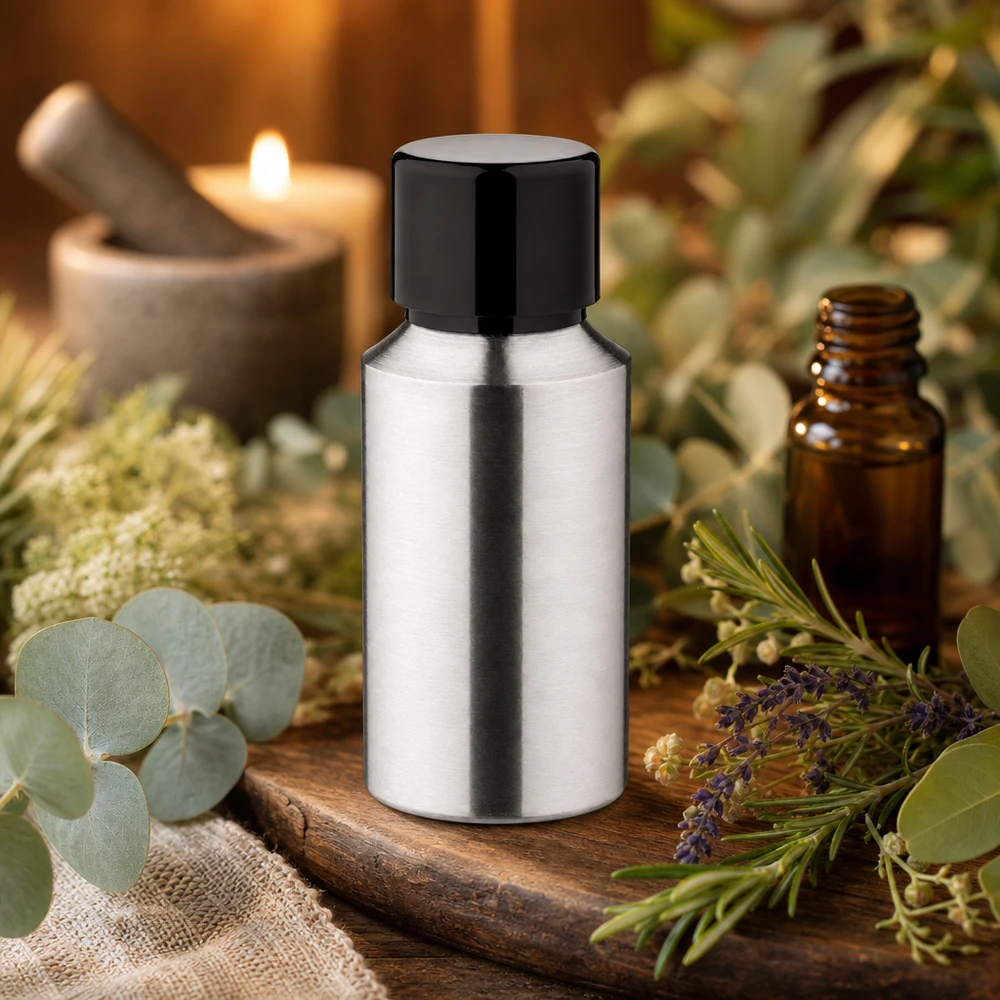 Bottiglia in alluminio lucido da 30 ml con tappo a vite Flacone compatto in alluminio da 30 ml con finitura lucida per prodotti di bellezza professionali