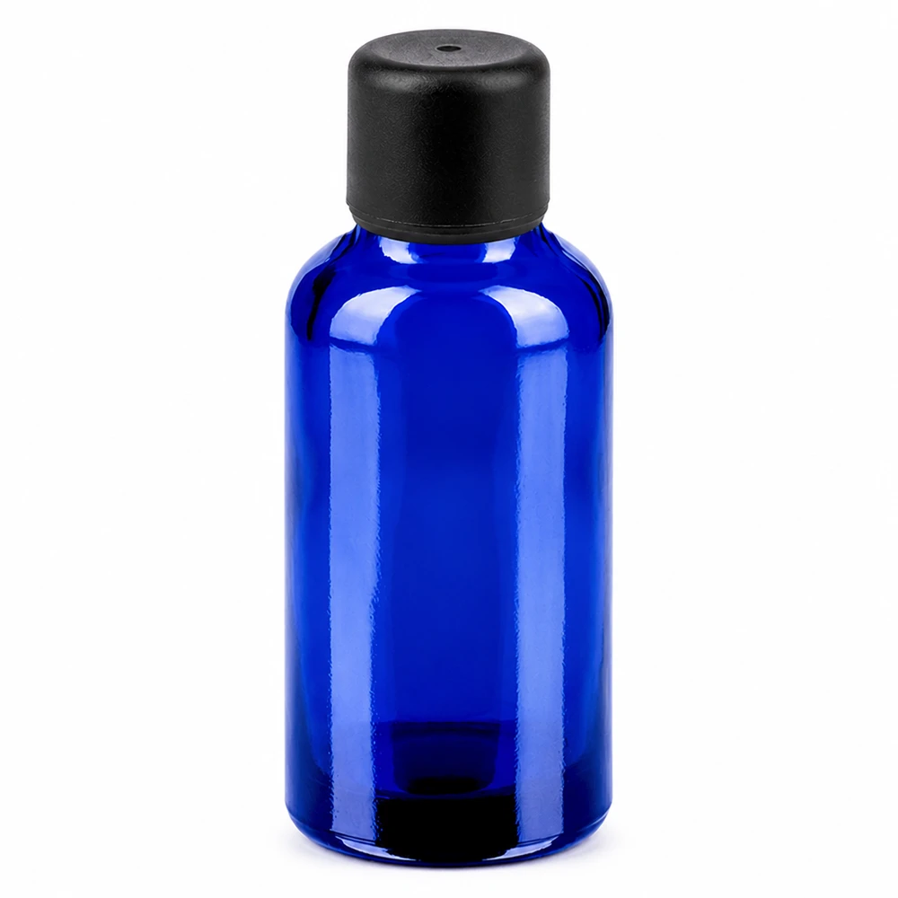 Bottiglia da 30ml 6mm SV nero STD BlueLine UT18/30 Flacone in vetro blu di alta qualità da 30 ml con tappo nero a chiusura ermetica
