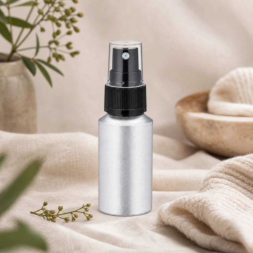 Flacone in alluminio decapato da 30 ml con nebulizzatore Pratico flacone in alluminio macchiato da 30 ml con nebulizzazione fine per la routine di bellezza e la cura della pelle