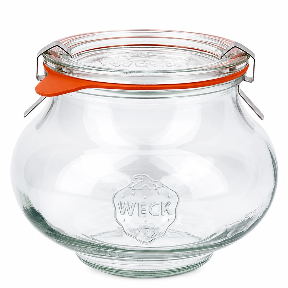 Vaso per gioielli WECK da 560 ml con coperchio in vetro e anello in gomma, a forma di bulbo, vaso per conserve con coperchio girevole RR80