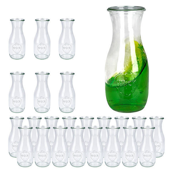 Set di 24 bicchieri Weck da 530 ml: bottiglia di succo di frutta. Set di 24 bicchieri Weck da 530 ml: bottiglia di succo di frutta.