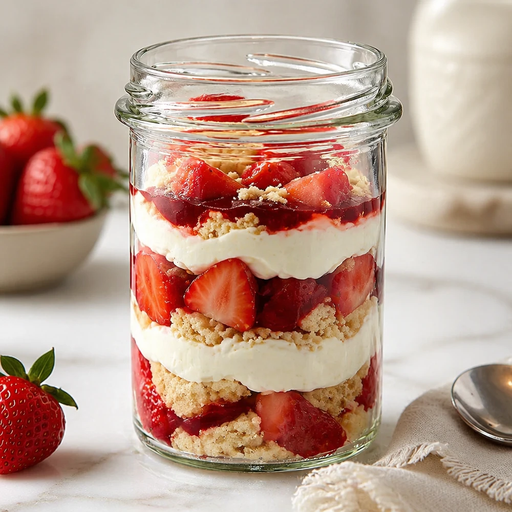 UNiTWIST Sturz230 - tumbler capacità 230ml TO66 Bicchieri da 230 ml riempiti con dessert di fragole a strati, panna e briciole di biscotti, bicchieri UNiTWIST230 TO66