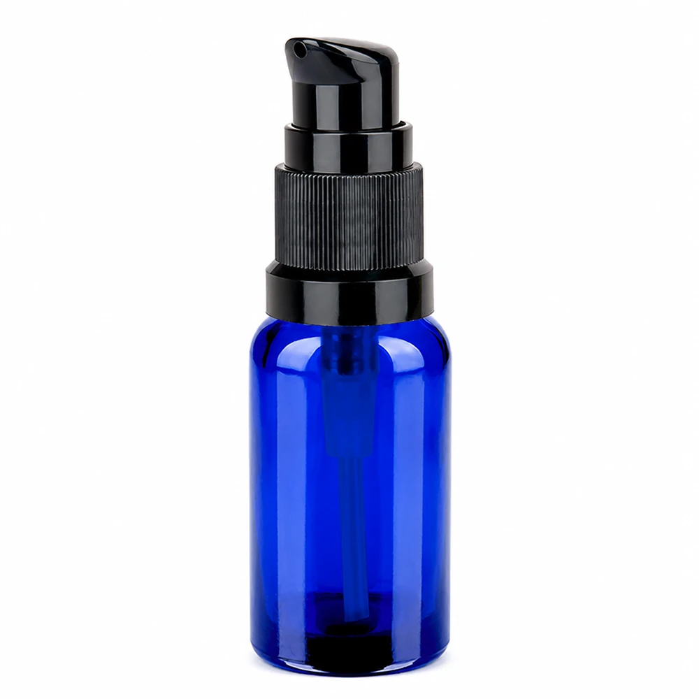 Flacone a pompa da 20 ml nero STD BlueLine UT18/20 Flacone a pompa da 20 ml nero STD BlueLine UT18/20 - vetro di protezione dalla luce per ingredienti sensibili
