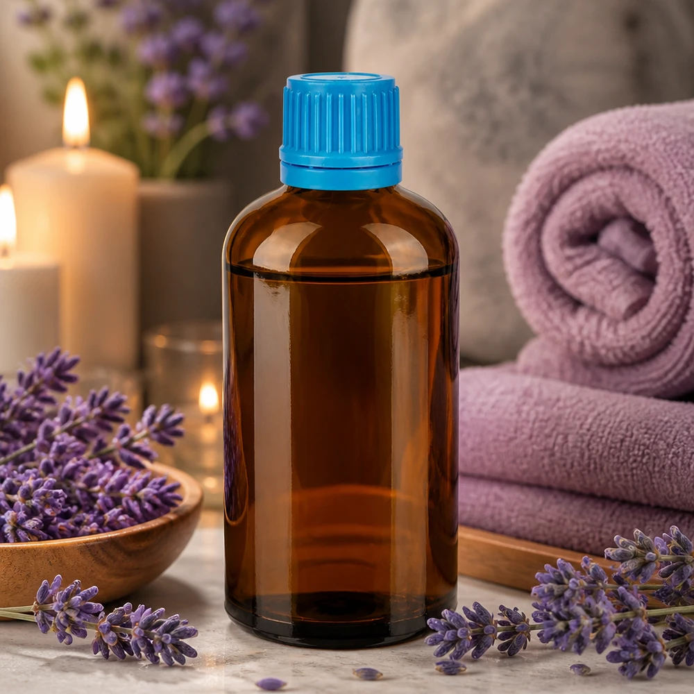 Bottiglia da 100ml 11mm SV blu OV BrownLine UT18/100 Versatile flacone in vetro ambrato da 100 ml con coperchio blu per trattamenti benessere e spa