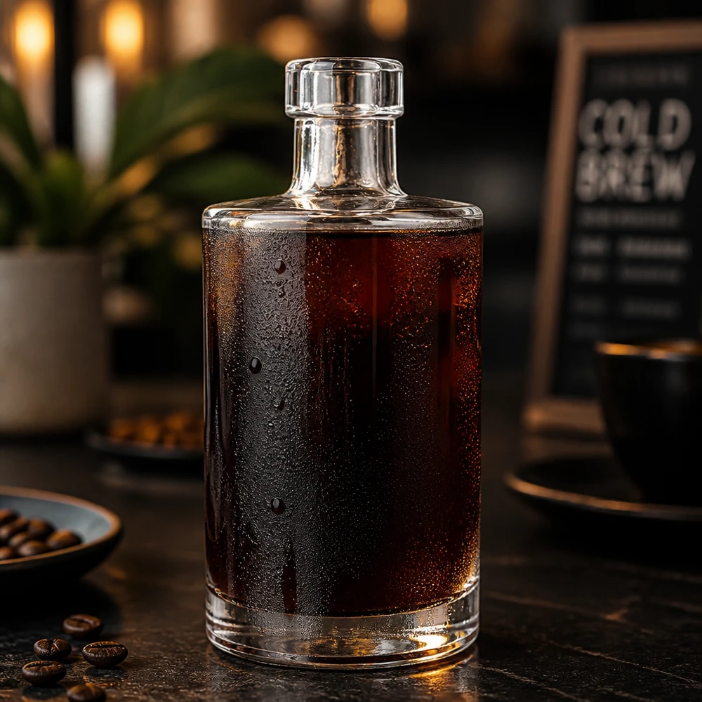 Bottiglia in vetro da 350 ml Marie senza tappo UNiTWIST® Bottiglia di vetro da 350 ml Marie riempita con caffè freddo in grani Applicazione Gastronomia Ambience 6 of 10