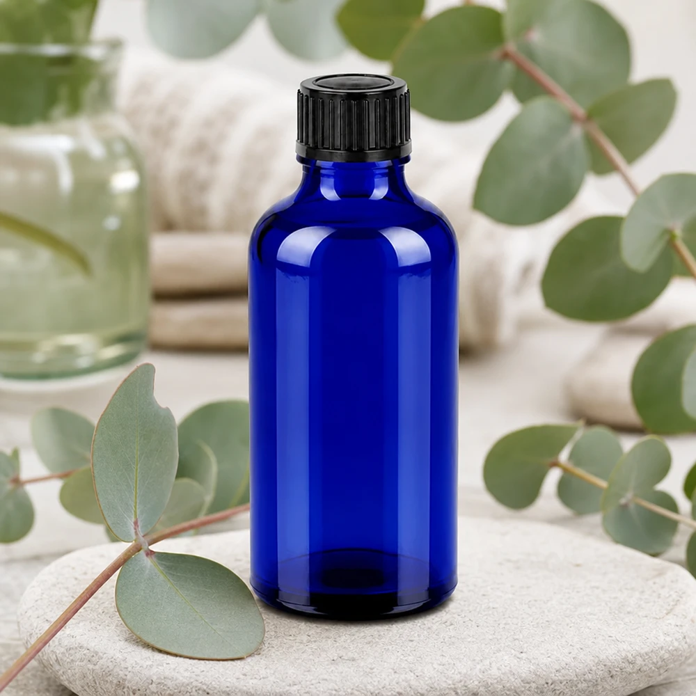 Bottiglia da 50ml 11mm SV nero OV BlueLine UT18/50 Flacone in vetro per la protezione dalla luce 50ml blu con tappo nero ideale per sostanze sensibili alla luce