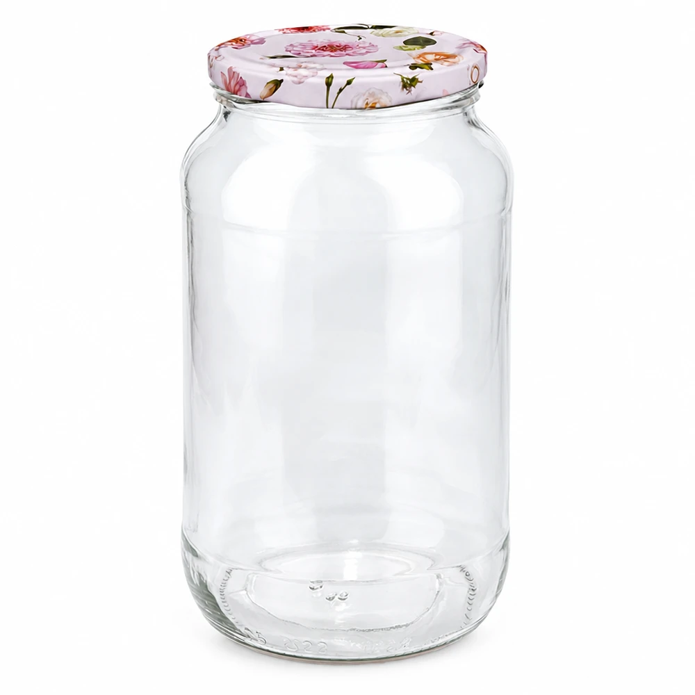 Barattolo rotondo da 1062 ml + coperchio BasicSeal rosa fiore UNiTWIST Barattolo rotondo da 1062 ml con coperchio a fiore rosa Chiusura BasicSeal Barattolo per conservare Barattolo per conservare