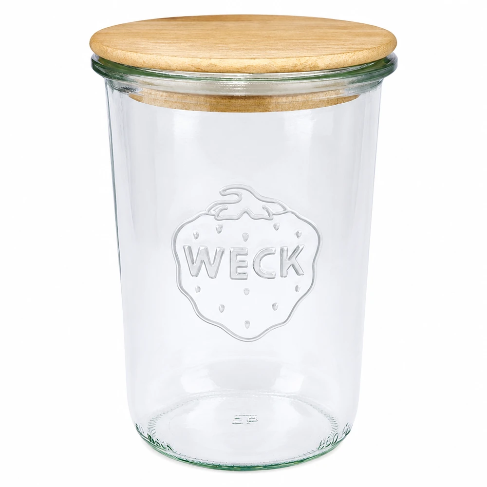 Vaso WECK 850ml RR100 con coperchio in legno Vaso per conserve trasparente con logo WECK