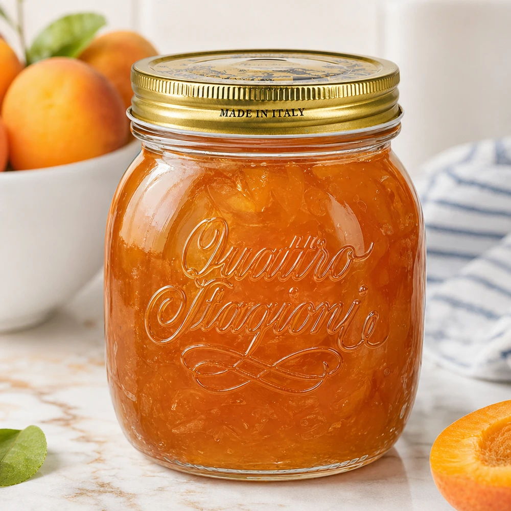 Quattro Stagioni Barattolo rotondo da 700 ml con marmellata di albicocche Made in Italy Barattolo per marmellate e creme spalmabili