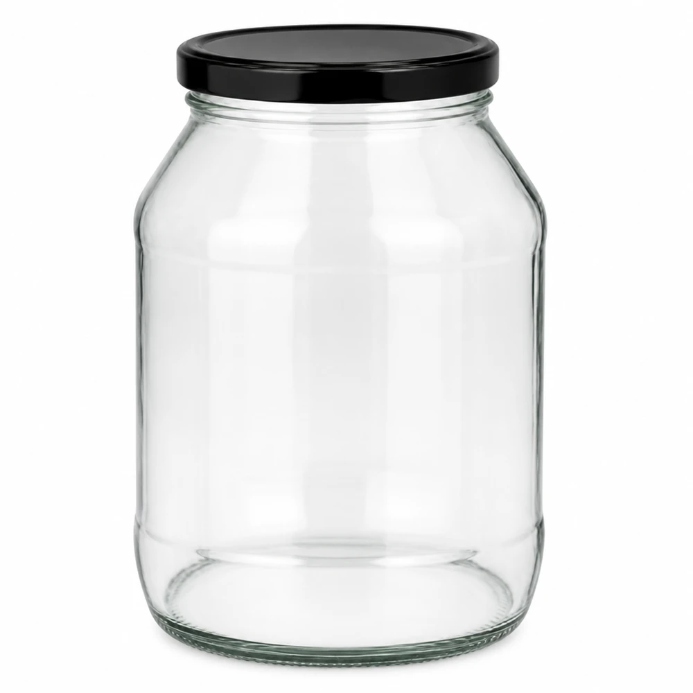 Barattolo rotondo da 2650 ml con coperchio BasicSeal nero UN... 2650ml Rundglas mit schwarzem BasicSeal Deckel - Großes Vorratsglas für Küche und Haushalt von Glas-Fabrik.de