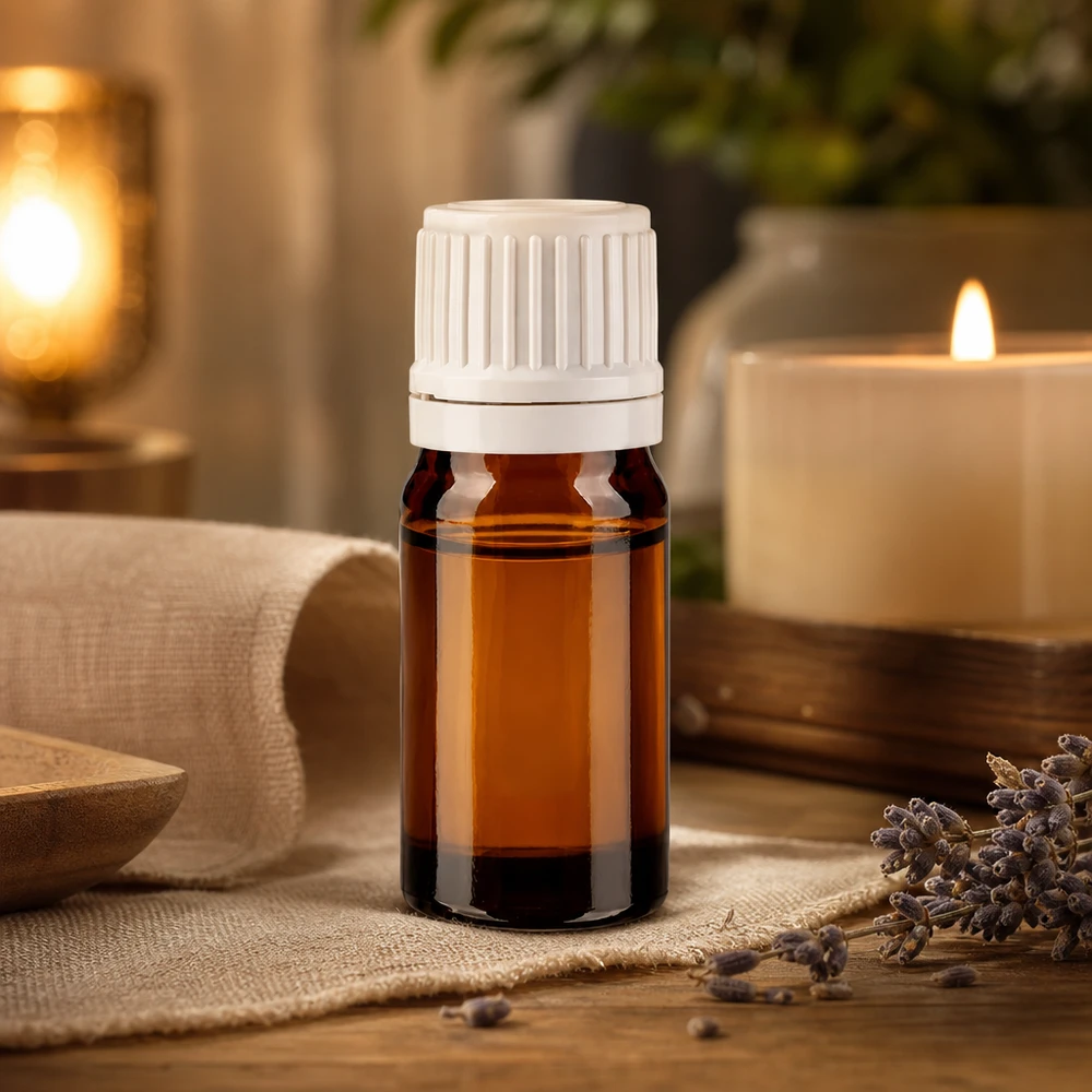 Fiaschetta in vetro ambrato da 5 ml con tappo a vite bianco per cosmetici naturali e prodotti per il benessere