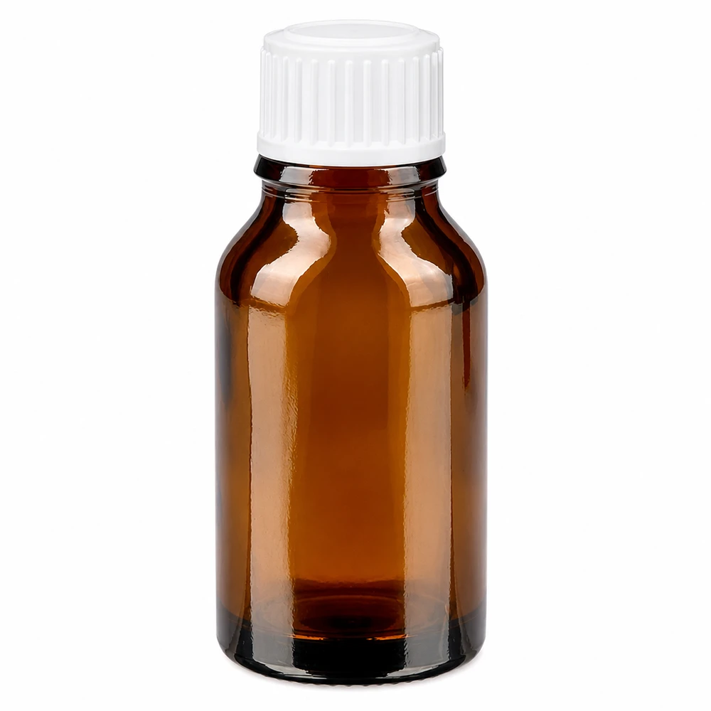 Flacone da farmacia marrone in vetro da 15 ml con tappo a vite bianco