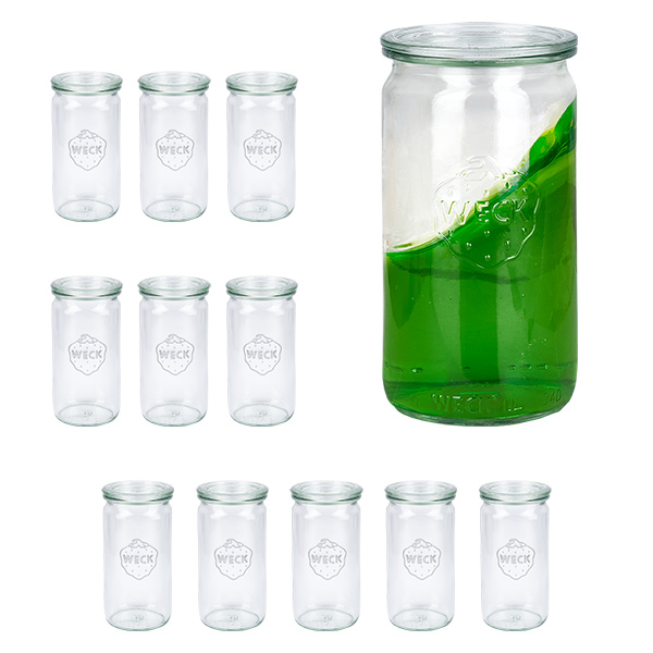 Set di 12 vasi Weck da 340 ml con 12 coperchi di vetro