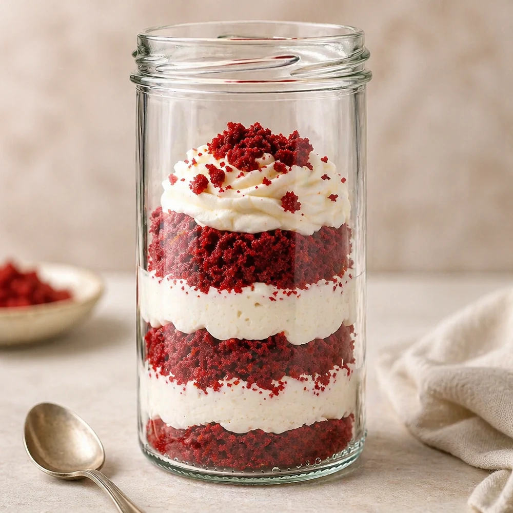 UNiTWIST Sturz277 - tumbler capacità 277ml TO66 Dessert di velluto rosso in tumbler UNiTWIST da 277 ml con panna e zuccherini rossi disposti a strati