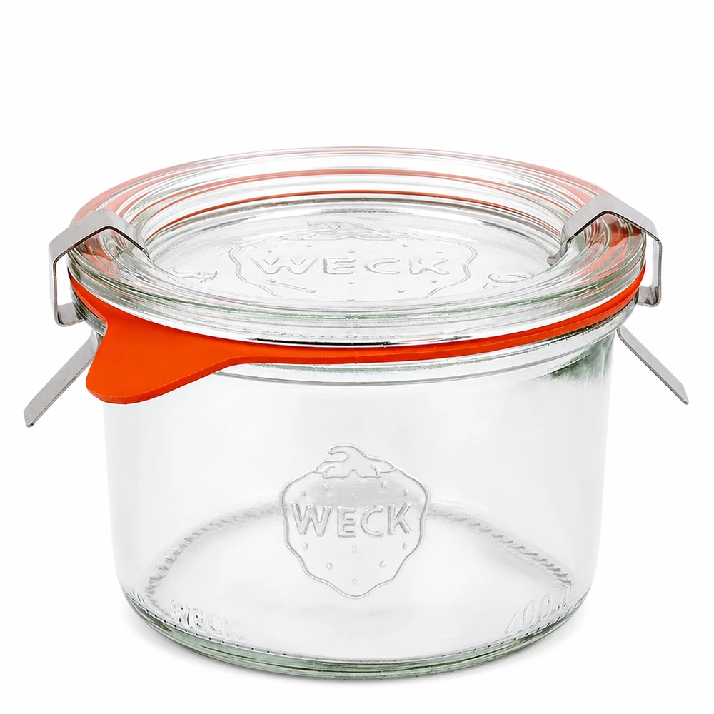 WECK vaso da 200 ml RR80 con coperchio in vetro e anello in gomma arancione Vaso da conserva completo