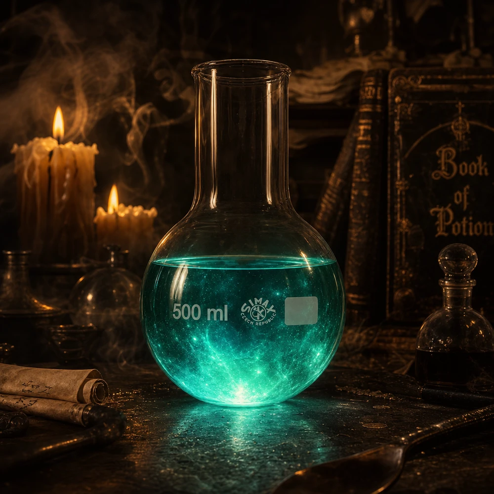 Pallone a fondo tondo da 500 ml a collo largo resistente al calore fino a 500°C per applicazioni di laboratorio ad alta temperatura