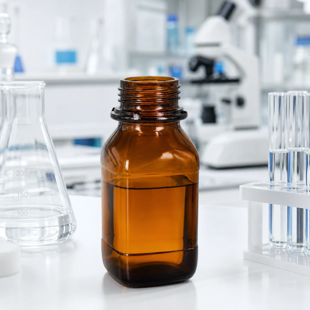 Bottiglia per prodotti chimici da 250 ml Bottiglia chimica quadrata da 250 ml in vetro ambrato con protezione UV per applicazioni di laboratorio